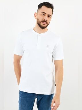 Dkny Men's White Short-Sleeve Henley Tee